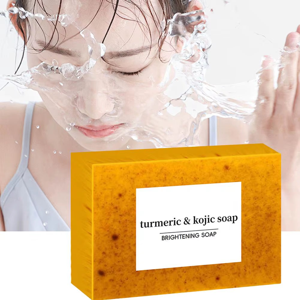 100G Turmeric Hand Made Soap, Lemon Kojic Acid Soap, Shower and Facial Soap Deep Cleaning for Face Body Skin Care
