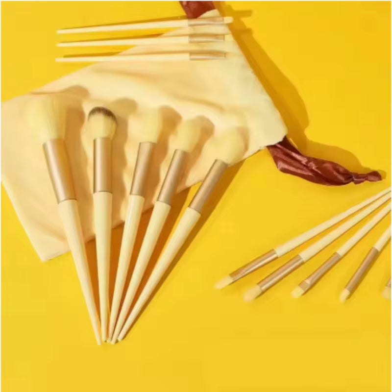 13-Piece Yellow Makeup Brush Set with Ultra Soft Bristles - Complete Professional Cosmetic Brush Kit for Foundation, Contour, Ey