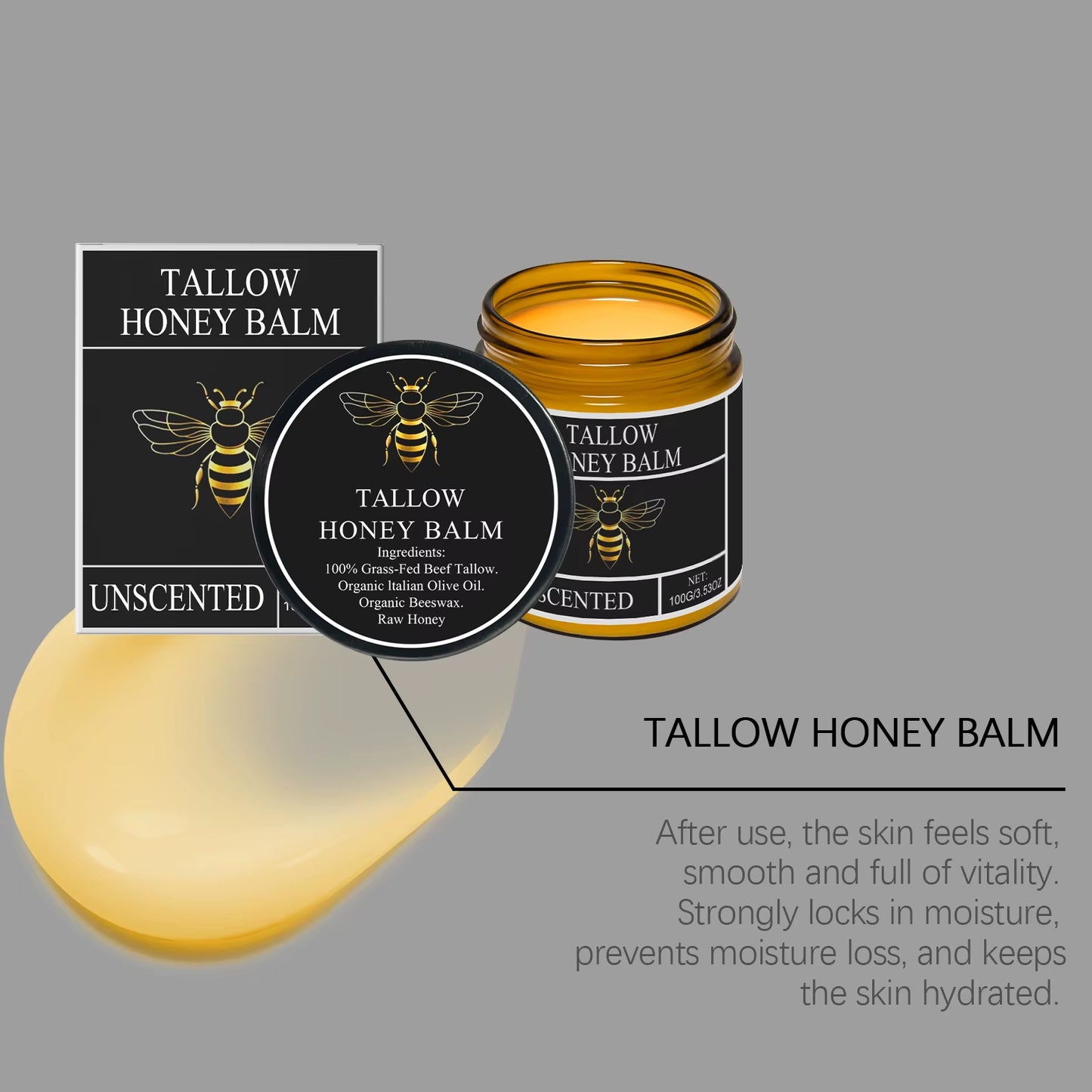 Beef Tallow for Skin Tallow and Honey Balm Organic Grass Fed Whipped Facial Moisturizer Cream Deeply Moisturizing Body Lotion