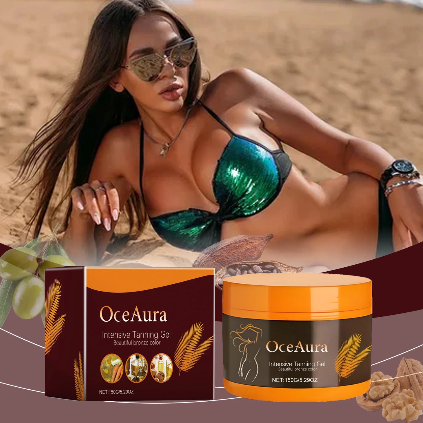 Body Tanning Gel Lasting Natural Bronzing Shiny Brown Skin Radiation Protect Nourishing Sunless Tanning Accelerator Cream 150G