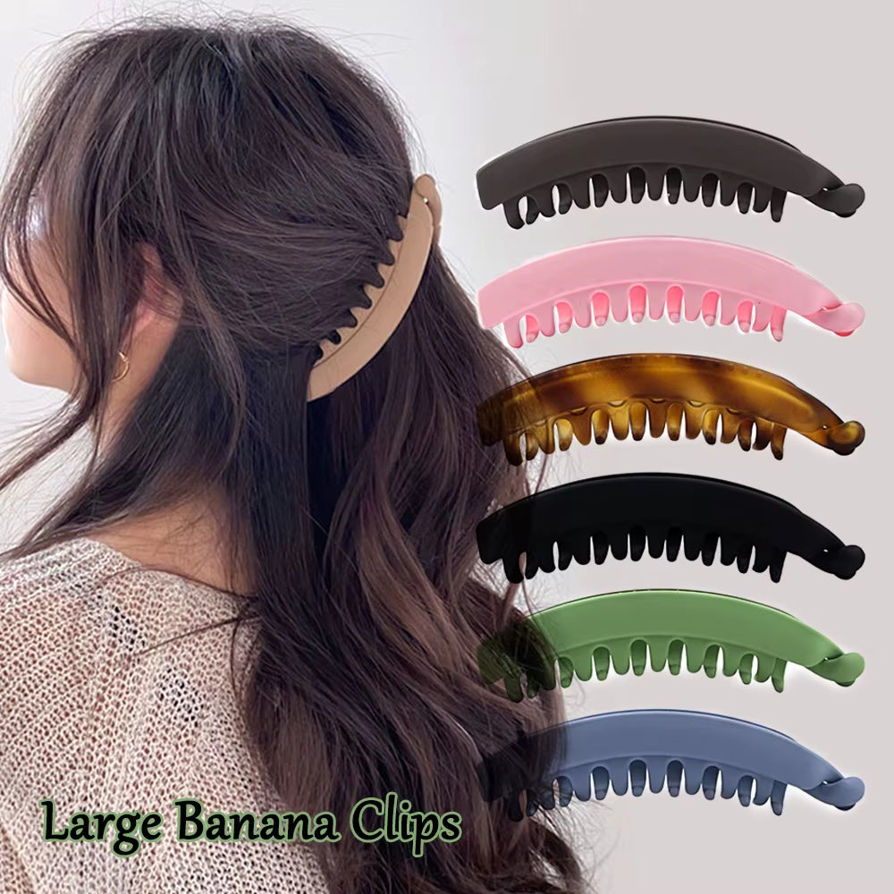 Fashion Large Banana Hair Clips Solid Color Frosted Hair Claws Classic Women Non-Slip Ponytail Barrettes Hairpins for Fine Hairs